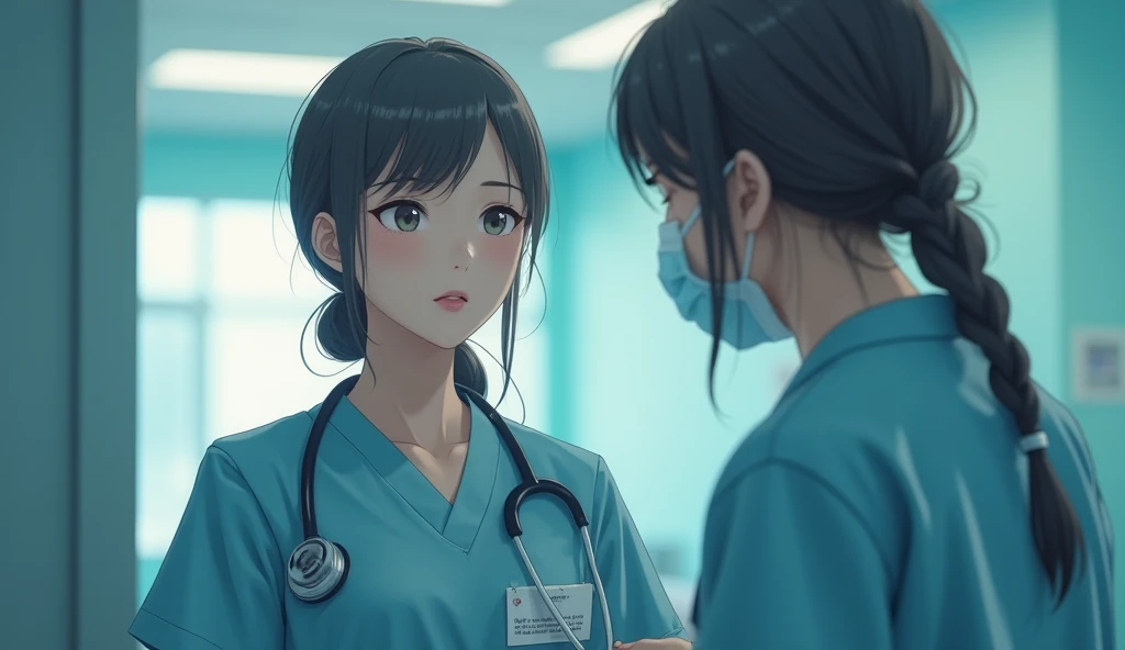 the most beautiful woman is working as a nurse. she looks towards the camera. wide shot. the scene is set in a hospital. Ultra smooth coherent movement, shot with high-quality camera, masterpiece quality, hyper detailed photorealism, ultra high definition,...