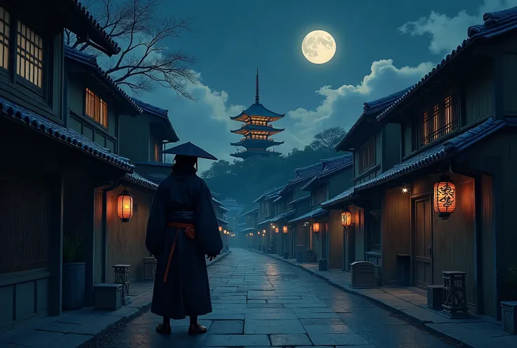 View of a street with a clock tower in the distance,  matte painting by Kiyomasu Torii ,  shutterstock, ukiyo-e,  Japanese cities  at night,   Japanese Street , Kyoto japan setting,   Japan Deeper Travel Exploration  ,  Japanese cities , , Japan at Night, ...