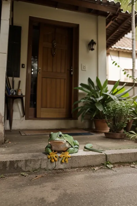 Frog take a rest in front of house