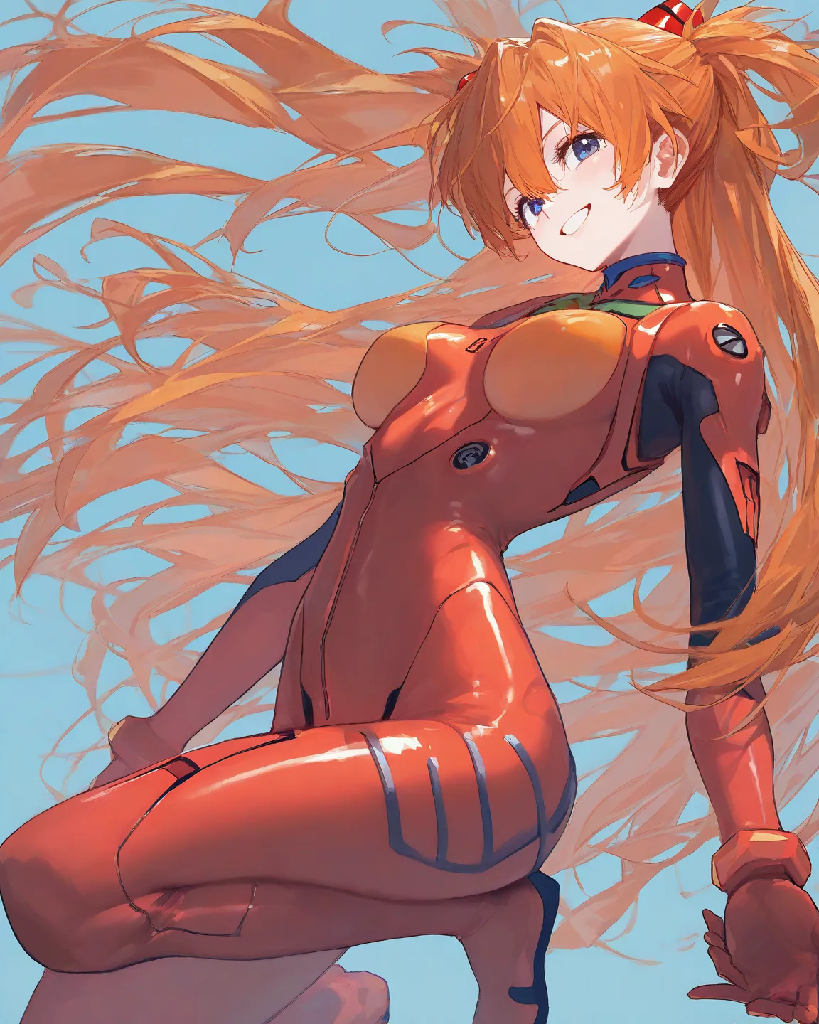  top quality,     Masterpiece,      748cm style     ,         cute poster 、    8k Wallpaper、  、     high detail on the face、、              absurd,      latest,                 female 1 person、       Soryu Asuka Langley   、     orange hair、     blue eyes、  ...