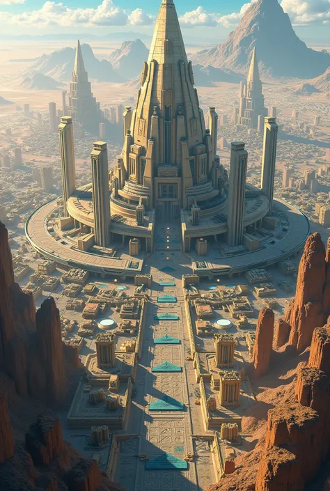 a technological city inspired by the architecture of ancient Mesopotamia high resolution,  high resolution,  seen from above, general plan, Perspective,  anime style, 