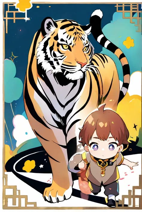 A baby walked beside the Tiger