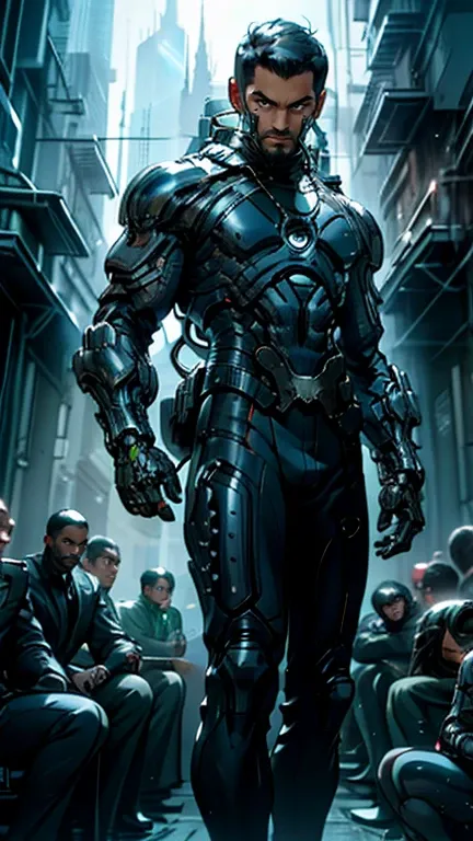 "(bioarmor symbiote chimera metallic blue and lead cyberpunk:1) (1man) dark theme :: focus on closeup face, face Oscar Isac, indifferent face, ultra realistic futuristic cyberpunk tall man athletic :: short black hair :: cool cybernetic chimera theme bioar...