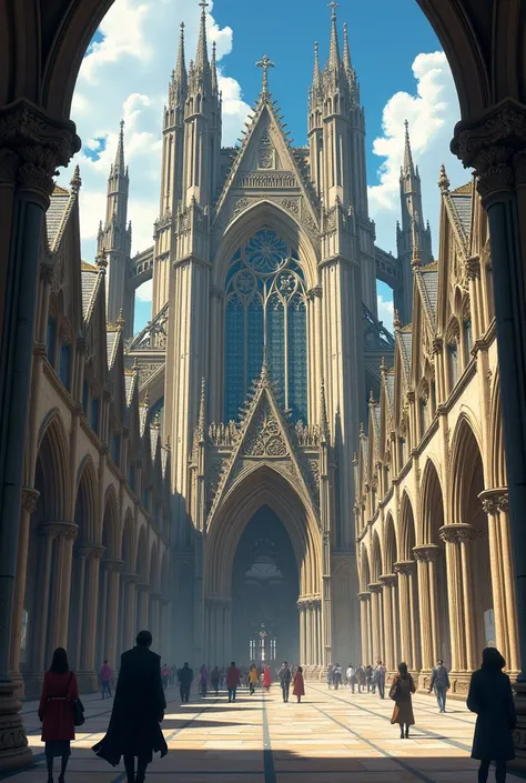 A historical academy based on manhwa art styles, extremely large and intricate similar designs as the cologne cathedral in Germany, up close view