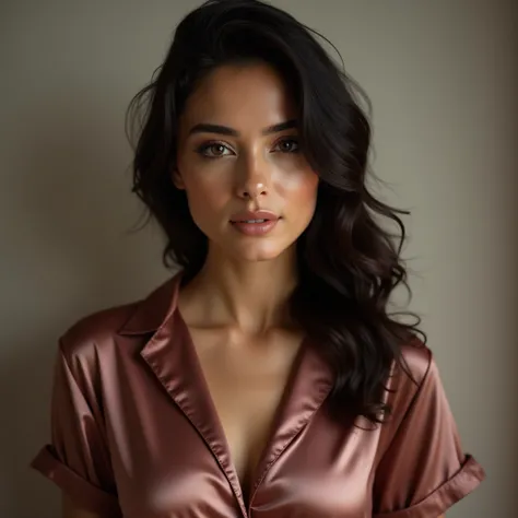 beautiful chile woman in a satin pyjama