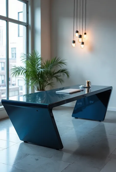 Navy blue Glass with gunmetal grey color Computer Desk