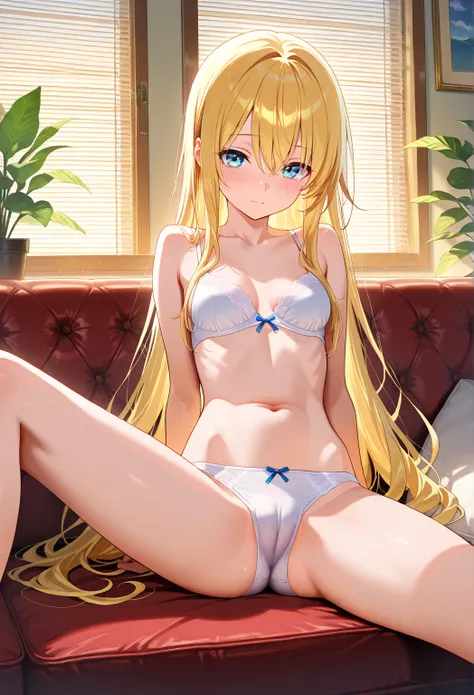 high resolution picture, masterpiece, best quality, amazing quality, official art, solo, girl, skinny, very long hair, spread legs, cameltoe, indoors