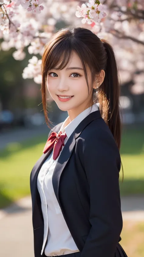  1 girl, (Princess Face ,  Elegant and Dignified :1.2), ( top quality:1.4), ( Ultra High Resolution), ( Highly Detailed Beautiful Face ),  Stunning Face and Eyes, ( ponytail with one leg),  cute smile,  brown eyes, ( 細部にまでこだわった Highly Detailed Beautiful Fa...