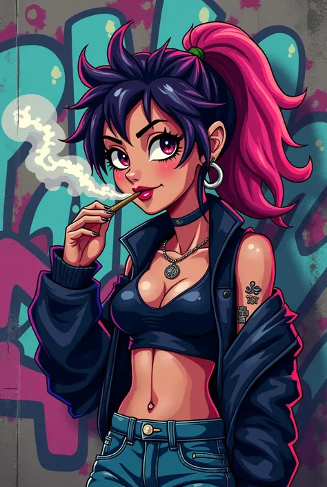 Pixelated Cartoon NFT Hot Skater punk girl smoking weed 