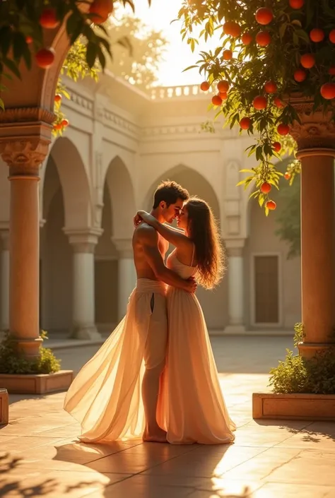 Play them naked kissing each other in the courtyard of the orange trees of the mosque