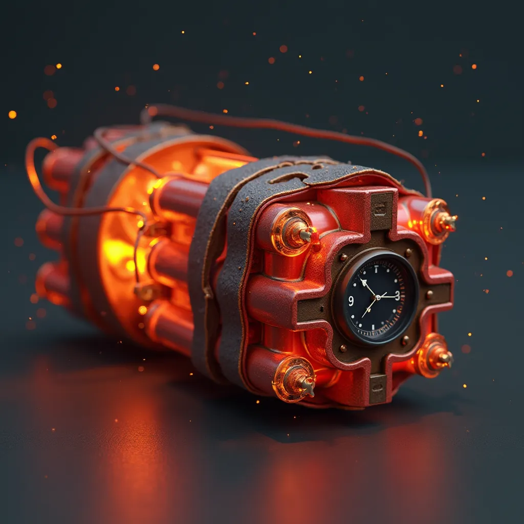 make an image of a time bomb in the shape of a computer SSD, with dynamite and cylinders