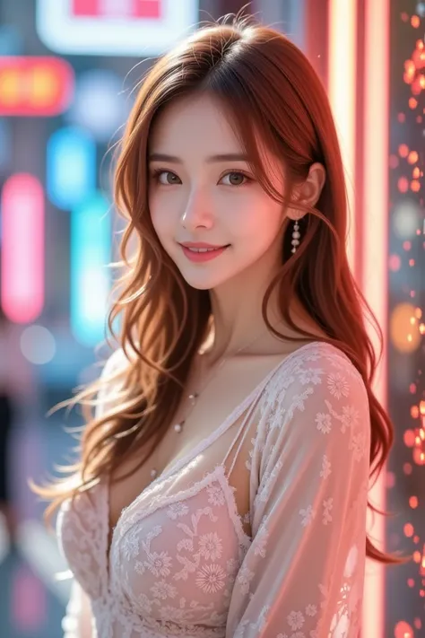  Beautiful Virtual Idols  ,  Detailed Digital Avatars  ,  Bright Holographic Figure , Clear Glowing Skin  ,  detailed facial features from genitals ,  charming smile , Delicate expression,  I wear long, flowing hair ,  elegant pose  ,  Surreal Futuristic E...