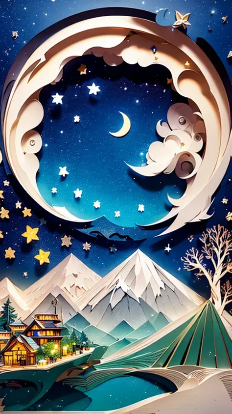 ((( masterpiece))), top quality, illustration,  Sky ,morning,night, crescent, moon,lake,hope,\(  symbol \),1 male,  handsome man , night, board member, star \( Sky \), night空, starry sky,  bright color, Soft light,(Warm colors:1.2), watercolor,  light back...