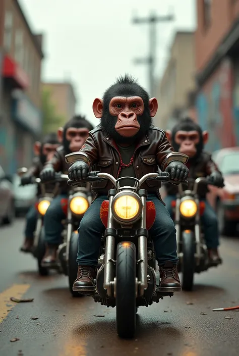 Baby gorillas out and about as a motorcycle club 