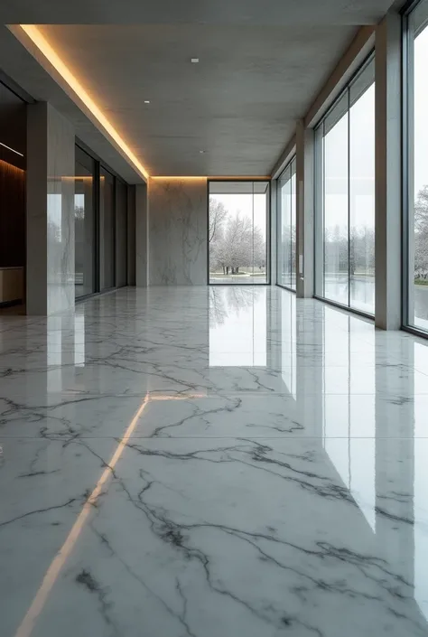  A modern floor finished with epoxy resin in shades of gray and intense shine , in a contemporary room with good lighting 