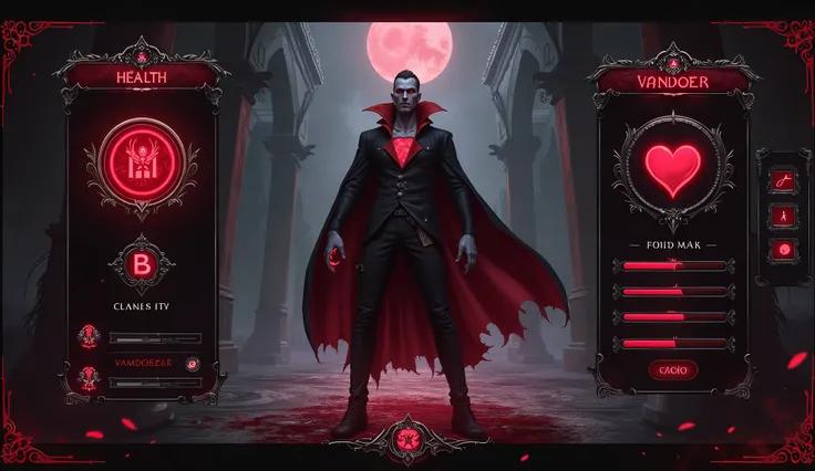 vampire game ui, health bar and power bar, menu element, game icon, UI design