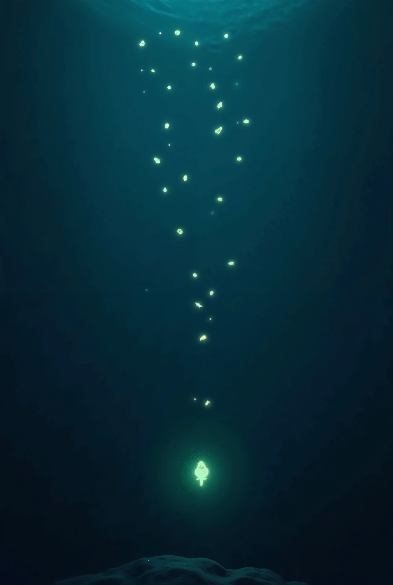 Scene 1: The Beginning in the Deep Sea

A wide shot of the deep ocean, glowing luminescent fish scattered in the darkness.

Close-up of Lumo, a small glowing fish, gazing upwards with curiosity.

Scene 1: The Beginning in the Deep Sea

A wide shot of the d...