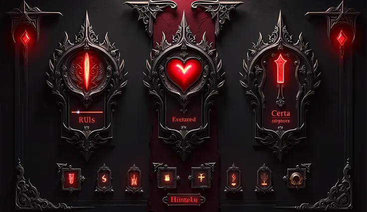 Dark Gothic Realism, vampire game ui, health bar and power bar, menu element, game icon, UI design