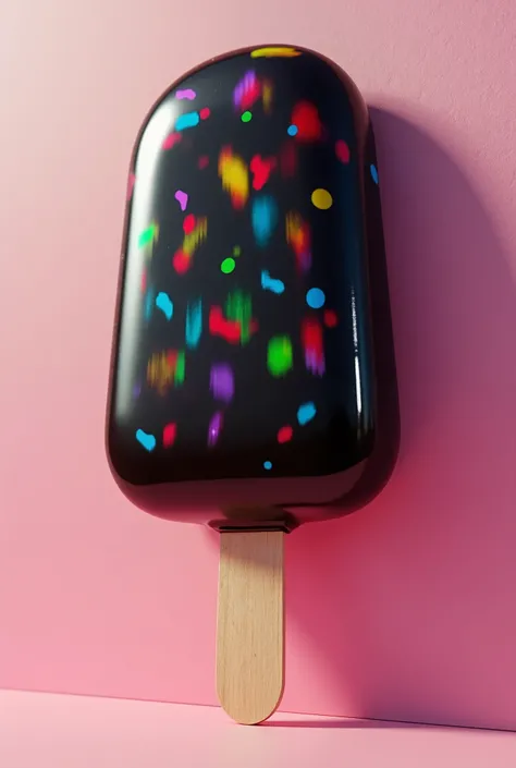 A ice cream shaped like magnum ice cream colored  with a colorful black plastic 