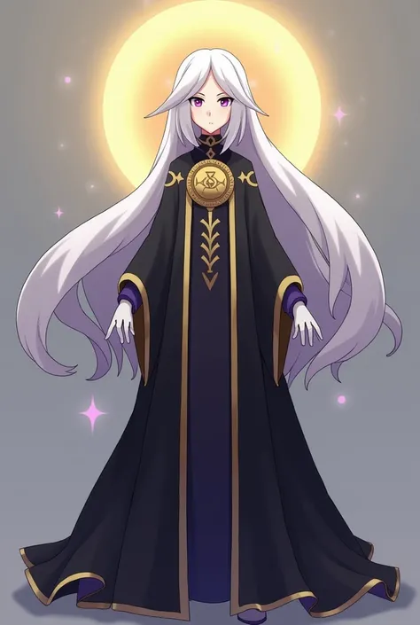 Monastrix es un  Pokémon humanoide de 2.1 m, with a slender and serene figure .  He wears a long black robe with gold details on the edges ,  and a translucent white veil that floats softly over his face .  Her eyes shine with an intense violet tone ,  and...