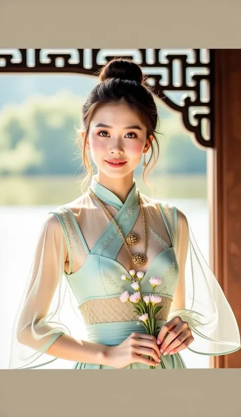 3D image , 16k, 32K, High quality pictures   , 3D 8K,      taken with the highest quality camera ,  Canon camera   , Fuji Camera ,    using the highest quality and most fashionable film .. ,  ภาพและสีสันที่ Realistic,  x} Pretty Asian girl standing  , in V...