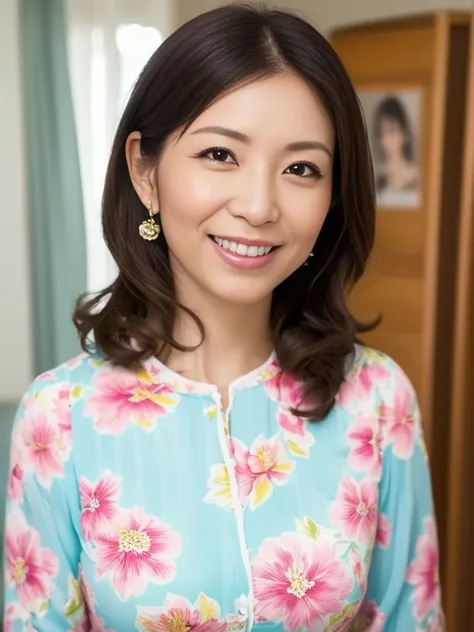 a portrait with sharp focus and crisp quality, highlighting the subject's facial features,  very detailed skin ,  perfect anatomy, (Look at me:1.8),  professional lighting,  Frontal lighting ), , , (((One person:1.5)))、 Japanese woman、40 years old、She's a ...