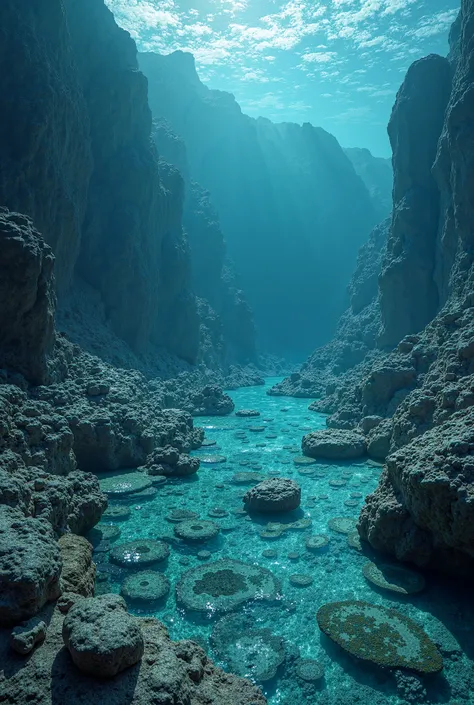  the Archean Eon where Water has finally arrived! Oceans have formed, and the first tiny life forms—microorganisms—are beginning to appear where blue waters that covered much of the planet where  stromatolites, layered rock formations made by ancient bacte...