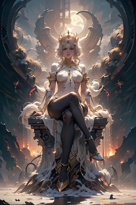 Goddess Gaia sitting naked in artistic position, sitting on her throne of eternity in paradise, mother earth the most beautiful immortal,(((sensual art style))),(platinum white hair curlers),(full body image),(masterpiece),(ultra detailed, fine details),(a...