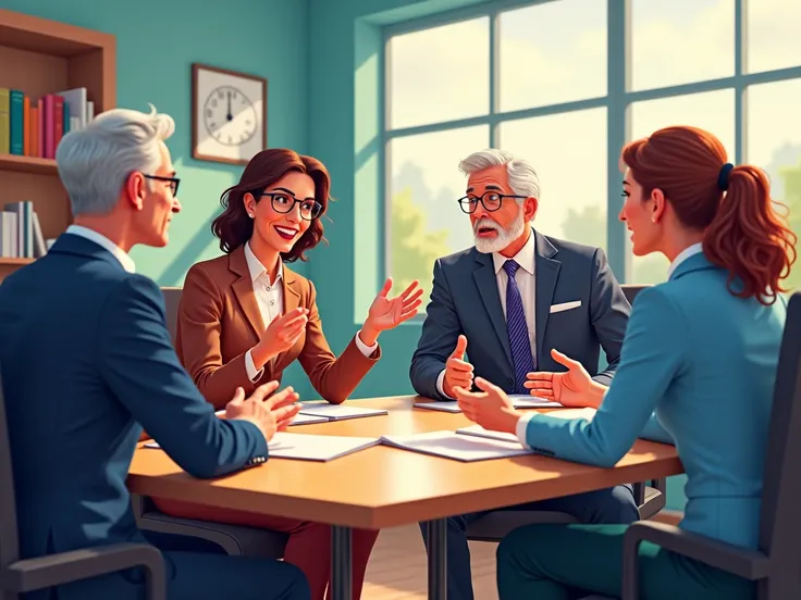 A vibrant and dynamic illustration captures School directors and coordinators at school. Create a realistic image