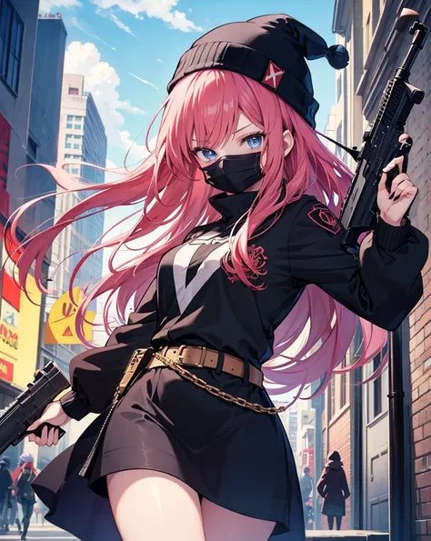 a girl with long red hair and a black beanie, blue eyes, female thief, wearing a black face mask, photograph of a woman, redhead female thief, official character illustration, anime thief, anime style character, anime illustration, official character art, ...