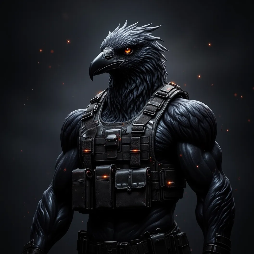 Badass anthropomorphic Crow special forces soldier. Spec Ops photo. High Resolution, Best Quality, Serious, Sparkle, Image Fill. 