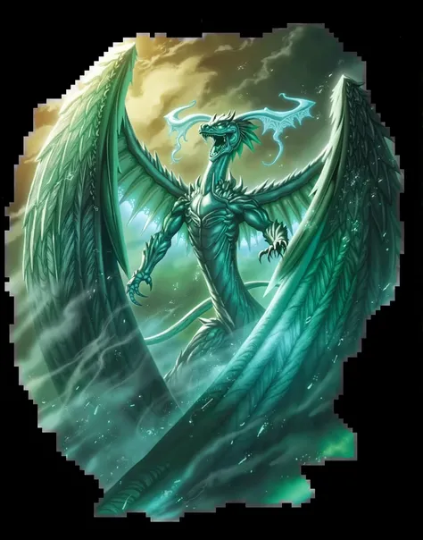 A image of a Evil magical Green dragon flying across the sky