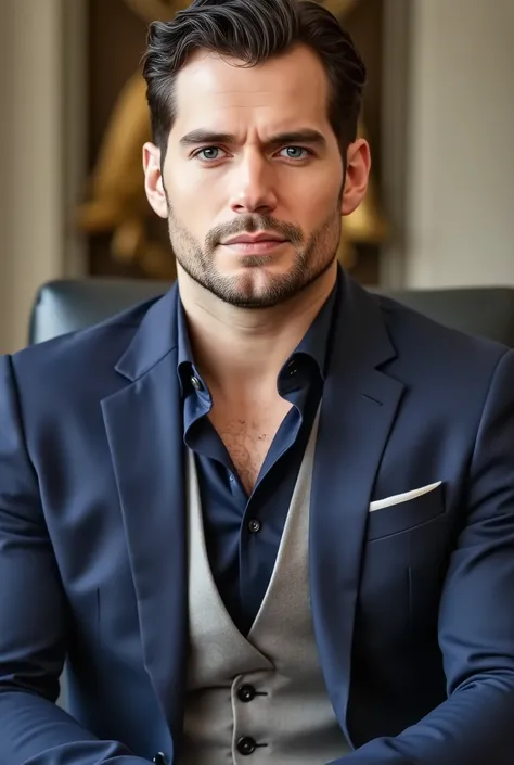 (( Masterpiece )), (( top quality:1.2)), High definition , 8 k, (ultra_ realistic:1.3), (photo realistic:1.4), clear focus , very detailed, incredibly attractive , muscular man , On it ((very expensive , designer suit with jacket, vest and tie , emp...