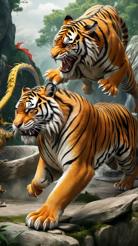 Realistic Chinese tiger and dragon fighting 