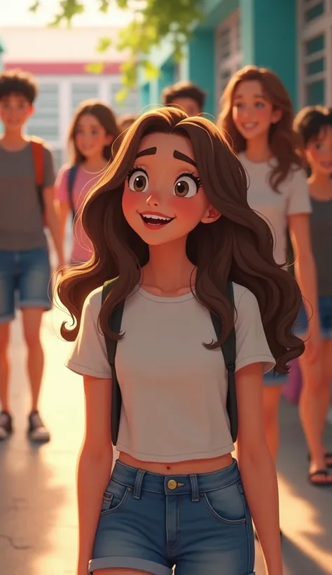 *Scene 5:  A New Beginning *  

#### * Image 1 *  
- * Description :* gema en la escuela,  laughing with her friends in the corridor .  Her expression shows relief and happiness ,  as if she had finally left Back the sadness .  
- * character!:* gema,  ,  ...