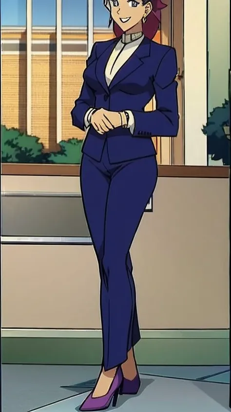 90s old grown anime Evil  business woman full body and evil smile