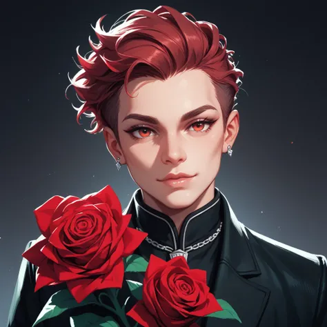 "Bright red roses that look mysterious, radiate light or supernatural energy. Black or dark gray background with blurred shadows conveying mystery and mystery."

