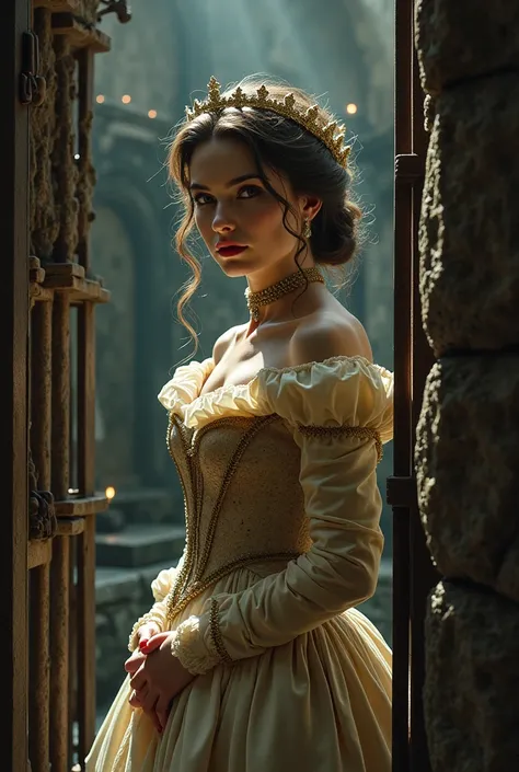 A beautiful victorian princess locked away in a medieval dungeon she is awaiting trial