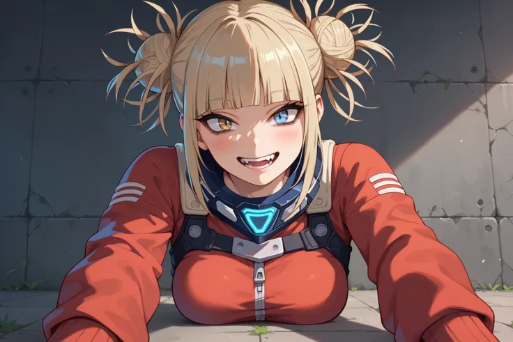 score_9, score_8_up, score_7_up, score explicit, score_ANIME,
smile, looking at viewer,
1girl, Toga Himiko\( My hero academia \), black hair,  multi-tied hair, blue eyes, red bodysuit, unzipped:1.5, open clothes:1.5, bare neck, bare stomach,
medium breasts...