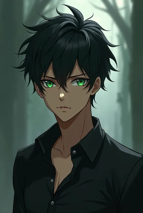 Male anime character with short black hair and green eyes