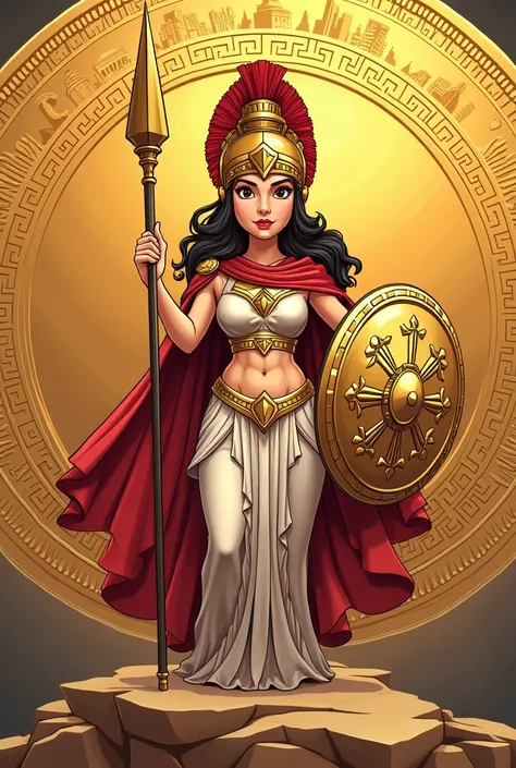 The background with the cartoon Athena as the theme is a gold coin generated image