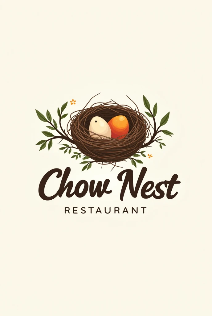 I want to create a logo for my restaurant company called CHOW NEST. I want a drawing of a nest included on the logo letters 