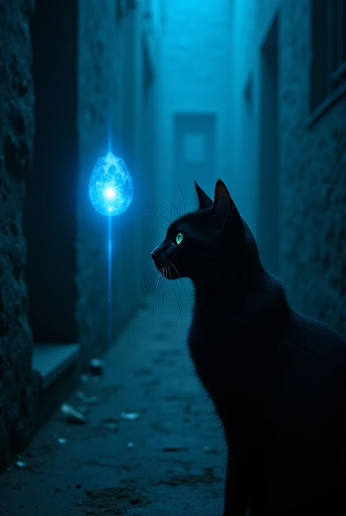 Does the black cat see a little blue light 