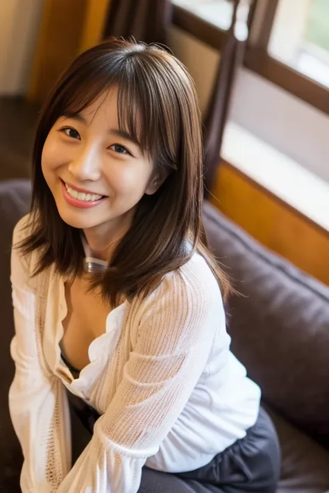 NSFW, A Japanese shy girl, ((40 years old:1.5)), brown eyes, bright long hair, sexy smile, (looking at viewer:1.5), whole body photo, depth of field, UHD, accurate, anatomically correct, textured skin, super detail, high details, high quality, best quality...