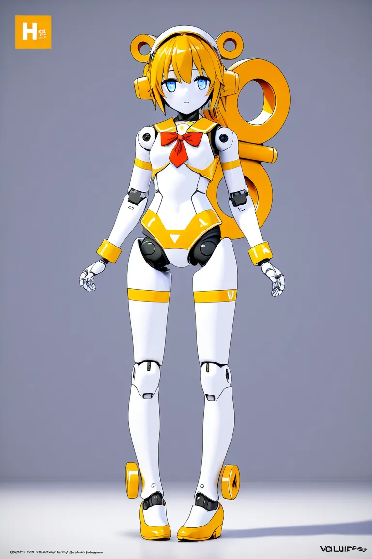 anime style, 1girl, younger female, voluptuous, humanoid robot, doll joints, winding key, mecha musume, perfect hands, 3d, high resolution, high quality, hd,  