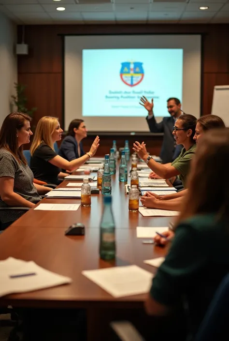 " A scene that represents the approval of the unified preschool education program in Costa Rica in 2014. In the picture,  you see a formal meeting of educators ,  officials from the Ministry of Public Education ,  and authorities celebrating the approval o...