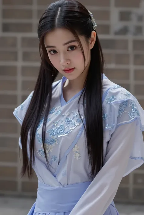 Chinese Cheongsam，Tang Sancai style，girl，Northern Europe，White skin，Extra long hair，Black Hair，Straight Hair
