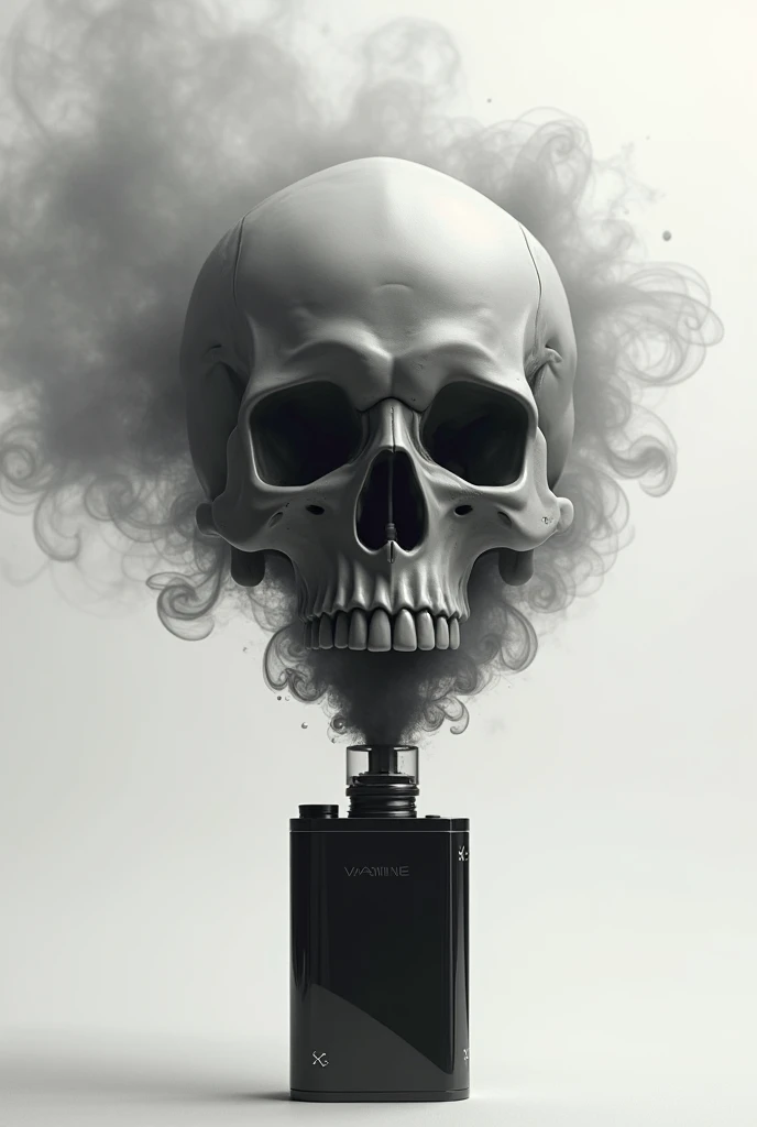 A graphic of a vape device with smoke forming a skull for a brochure for school project 