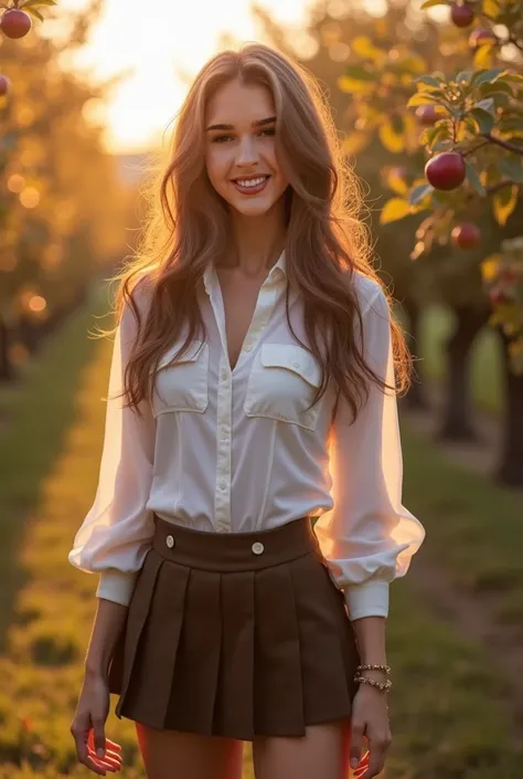 1girl, (fit), messy long hair with seductive smile, natural breasts, (wearing thigh highs, a pleated mini skirt and a tight white buttoned up shirt), realistic, shallow depth of field, 8k uhd, dslr, high quality, photorealistic, realism, hyperrealism, art ...