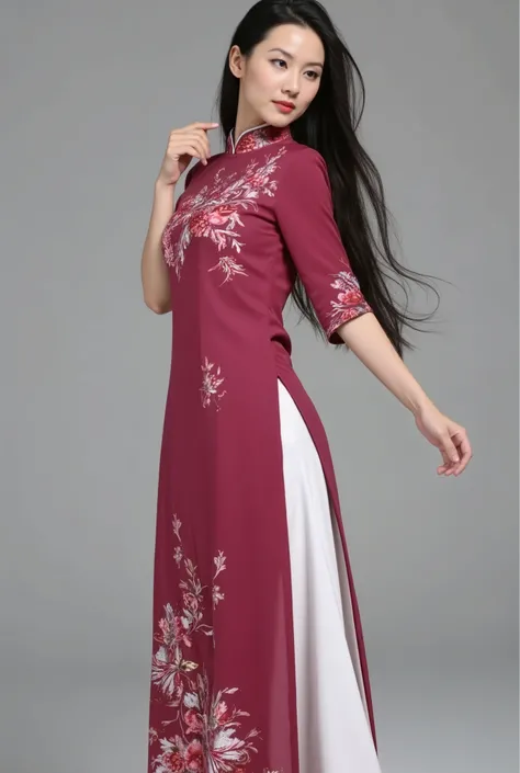 Chinese Cheongsam，Tang Sancai style，girl，Northern Europe，White skin，Extra long hair，Black Hair，Straight Hair
